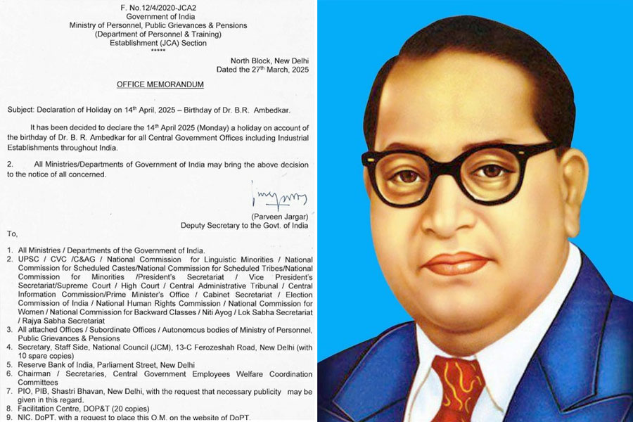 Government Of India declare holiday on Dr. B. R. Ambedkar's birthday