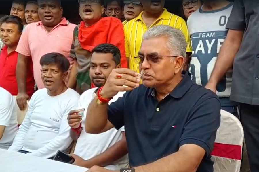 Dilip Ghosh at a tea party in Krishnanagar