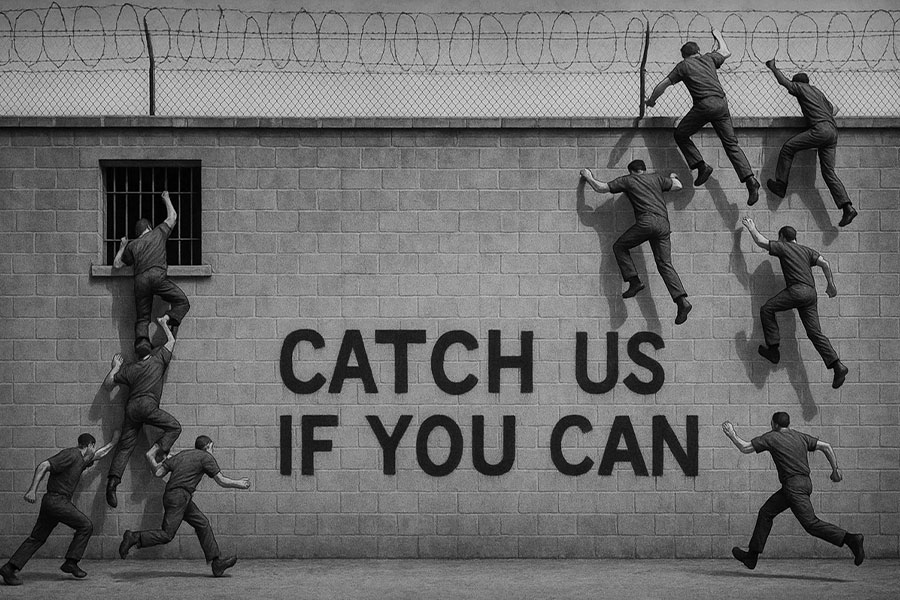 Ten inmates in USA escape by jail break and taunt police by writing that 'catch us when you can'