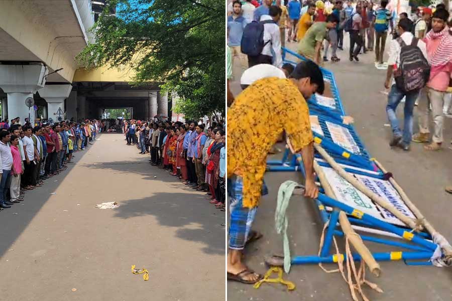 উত্তপ্ত বিকাশ ভবন চত্বরে মানববন্ধনে প্রতিবাদ চাকরিহারাদের