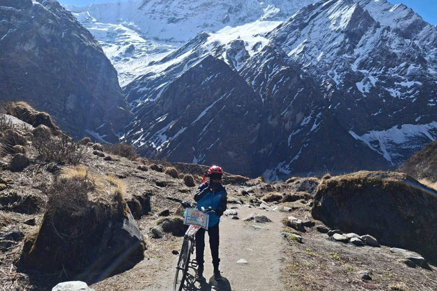 As a youngest female cyclist aindrila at Annapurna Base Camp