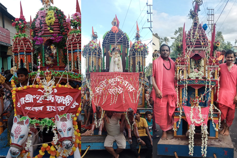 জগন্নাথ-বলরাম-সুভদ্রা নয়, হাওড়ার রায়বাড়ির রথে থাকেন দুর্গা-রাধাকৃষ্ণ! জানেন কেন?
