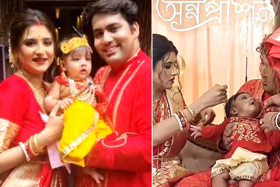 কৃষ্ণ সাজে মুখেভাত হল রূপসাপুত্র অগ্নিদেবের, জমজমাট অন্নপ্রাশনের অনুষ্ঠান
