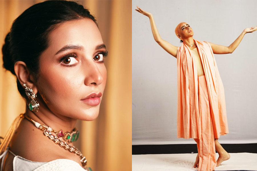 গেরুয়া বসনে বিনোদিনী রূপে শুভশ্রী, সৃজিতের ‘লহ গৌরাঙ্গের নাম রে’ ছবির লুকে চমক