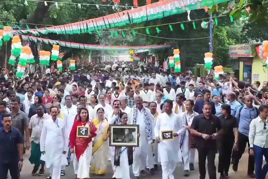 হাতে রবিঠাকুর, বাংলা বর্ণমালা, ‘ভাষা রক্ষা’য়  বোলপুরের পথে মিছিল মমতার