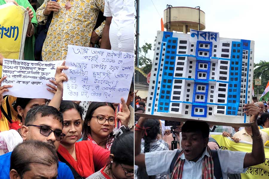 ‘প্রতিকূল’ আবহাওয়ায় পিছু হটলেন আন্দোলনকারীরা, ডিএ, চাকরির দাবিতে নবান্ন অভিযান স্থগিত