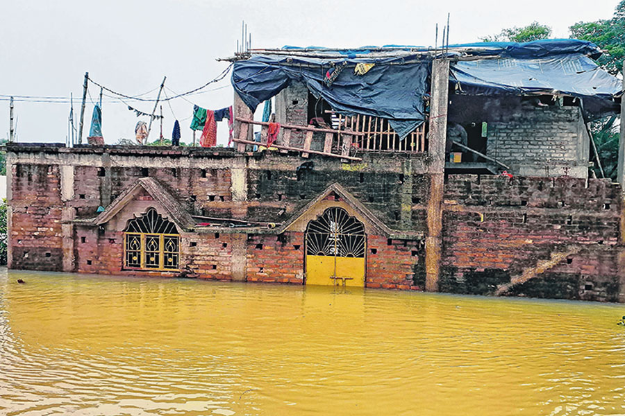 বাড়ির একতলা যেন পুকুর! প্লাবিত ঘাটালে ছাদেই সংসার পেতেছে ৩৫০ পরিবার