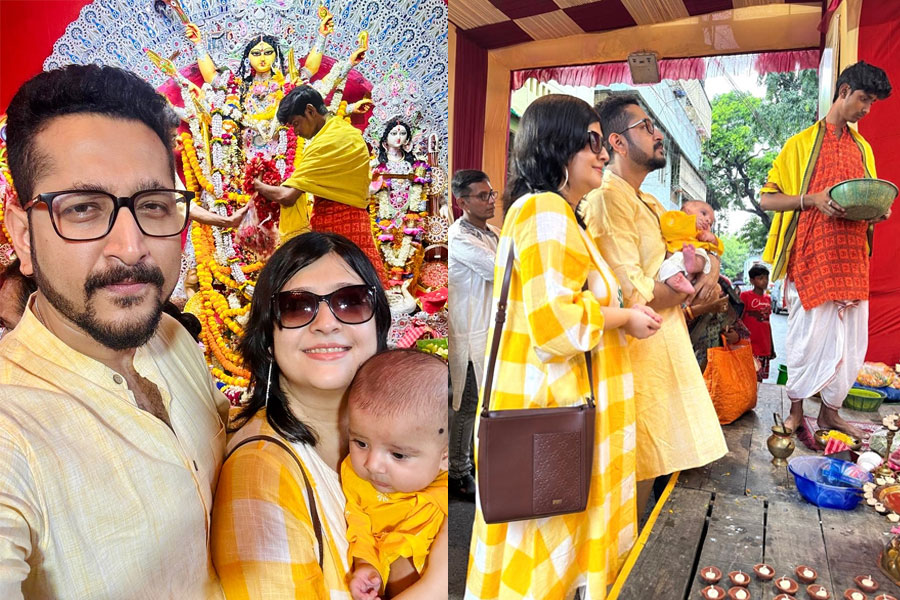 বাবার পাড়ার পুজোয় ছেলে নিষাদের প্রথম অঞ্জলি, পরমপুত্রের অষ্টমী উদযাপন
