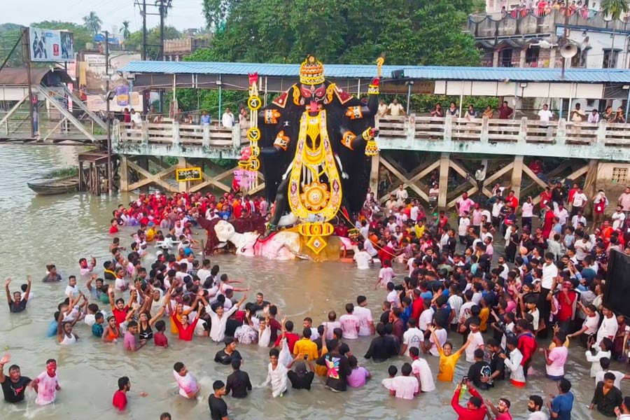 উড়ল পায়রা, ভক্তদের ভিড়ে পুষ্পসজ্জা-সহ বিসর্জন নৈহাটির বড়মার