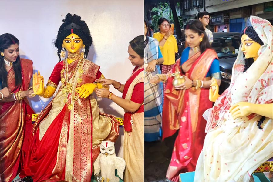 ‘লক্ষ্মী এল ঘরে’, মহানায়কের বাড়ির পুজোর আয়োজনে ‘লক্ষ্মীমন্ত বউমা’ দেবলীনা কুমার