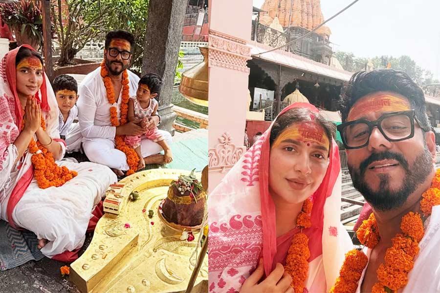 আধো-আধো উচ্চারণে ইউভান-ইয়ালিনীর ‘জয় মহাকাল’ ধ্বনি, উজ্জয়িনীর মহাকালেশ্বরে পুজো রাজ-শুভশ্রীর