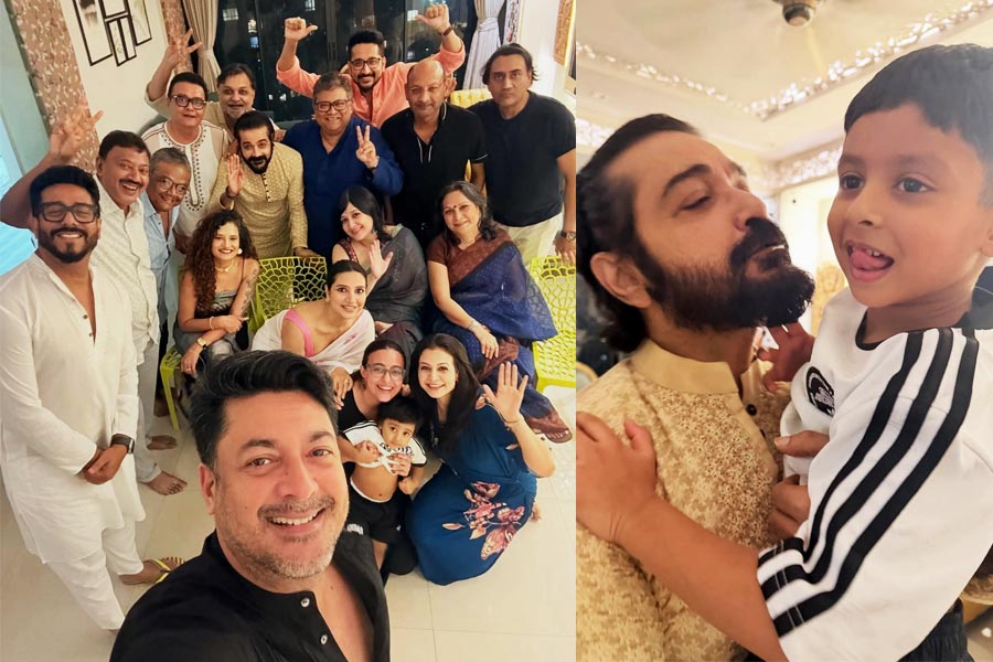 ‘বুম্বাজেঠু’র কোলে ইউভান, গানে যিশু-পরমের যুগলবন্দি, রাজ-শুভশ্রীর বাড়িতে জমজমাট বিজয়া সম্মিলনী