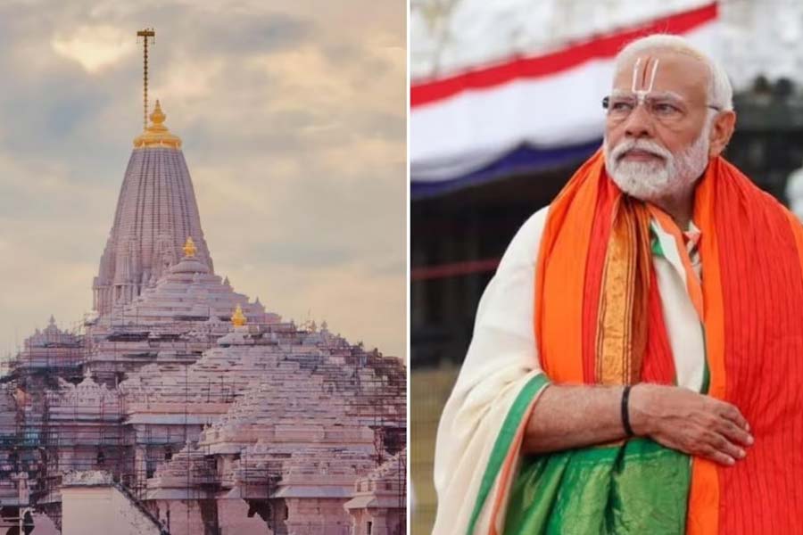 রামমন্দিরের ১৯১ ফুট উঁচু চূড়ায় পতাকা উত্তোলন করবেন প্রধানমন্ত্রী, প্রস্তুতি খতিয়ে দেখলেন যোগী