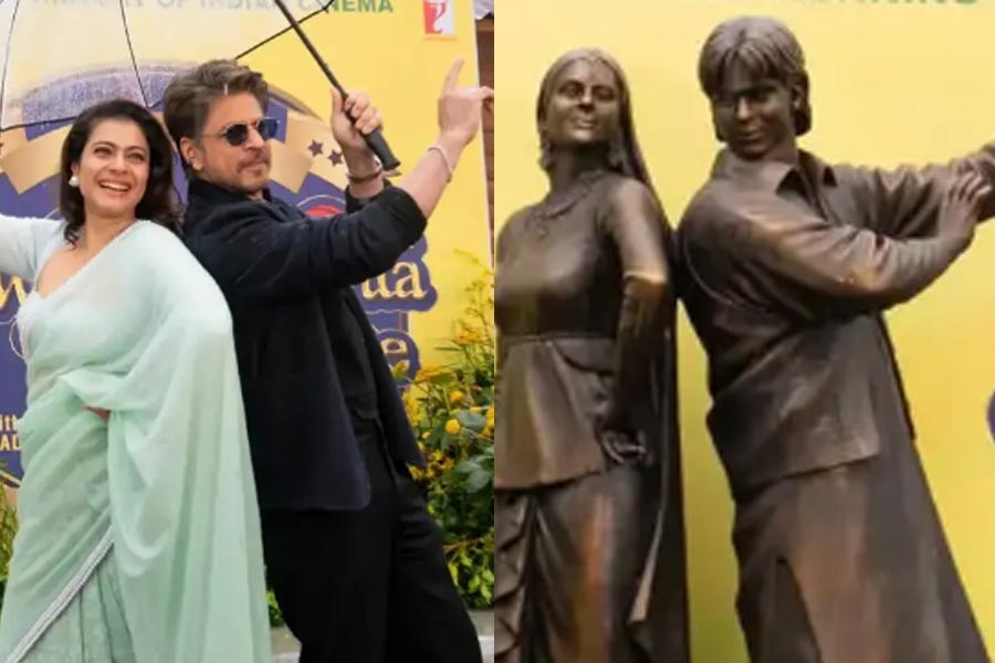 লন্ডনে ব্রোঞ্জের রাজ-সিমরন! ইতিহাসের সাক্ষী হতে বিলেতে হাজির খোদ শাহরুখ-কাজল